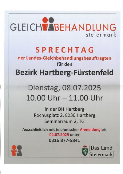 Sprechtag der Gleichbehandlungsbeauftragten für den Bezirk Hartberg-Fürstenfeld